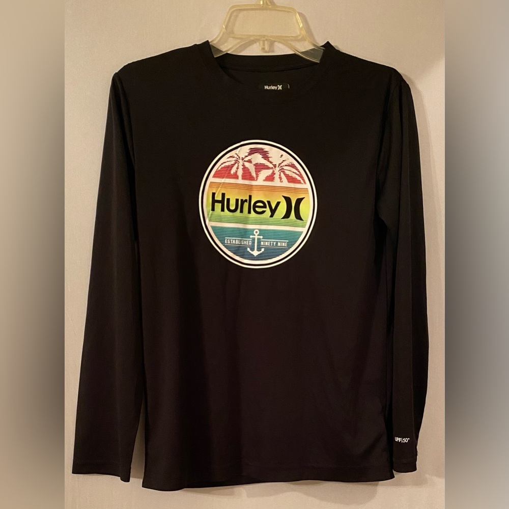 Hurley Boys Long Sleeve UPF 50+ Black Shirt. Size 14/16